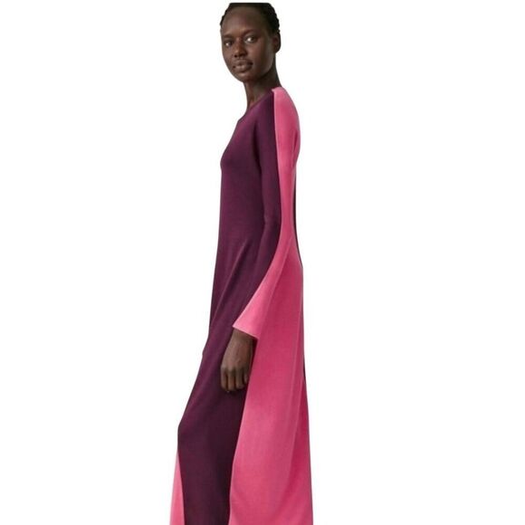 COS Paneled Jersey Knit Maxi Dress Sz S Pink Purple Colorblock Popover Stretchy - Picture 2 of 10